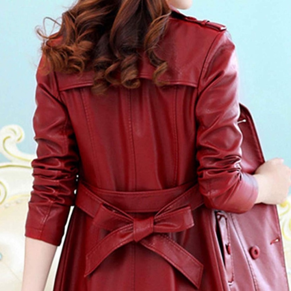 Lapel DoubleBreasted Lambskin Leather MidLong Coat